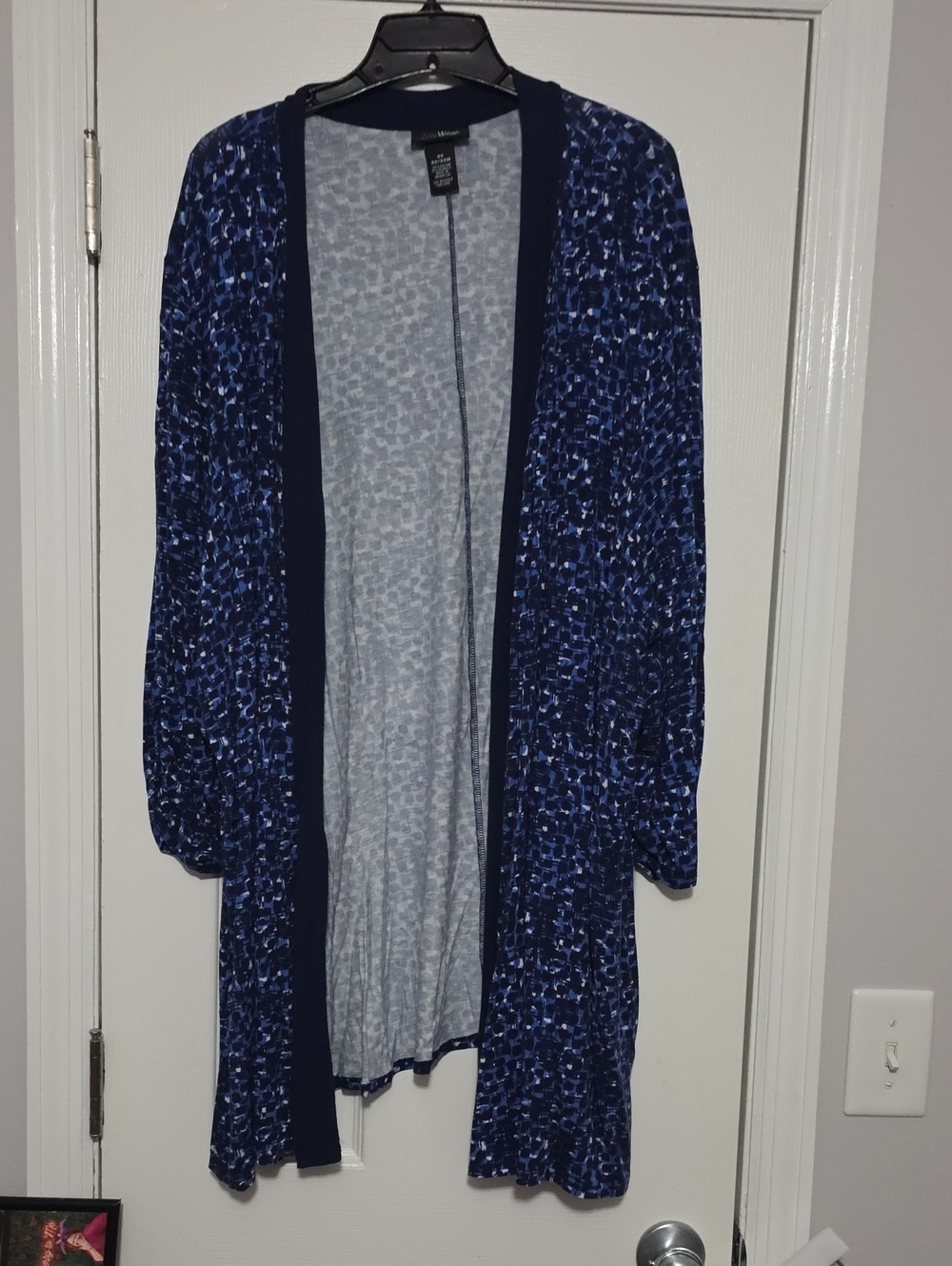 Catherines Navy Blue Printed Open-Front Cardigan